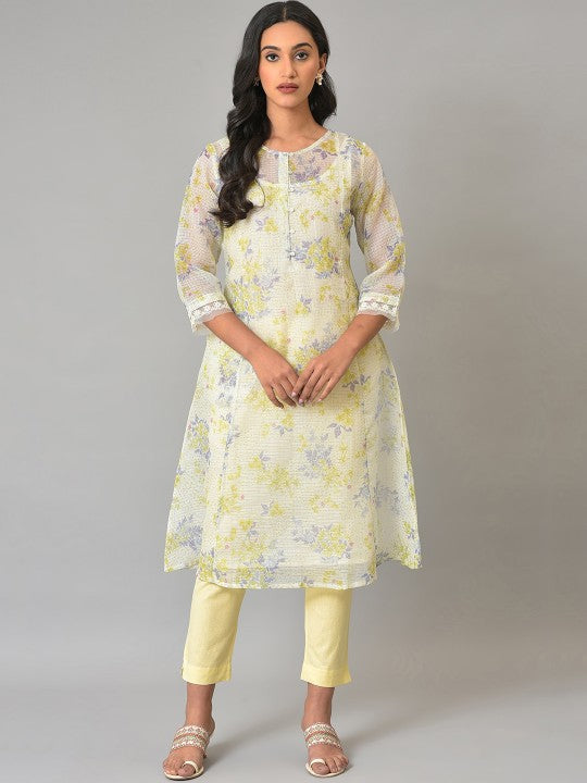 W Floral Printed Panelled Anarkali Kurta