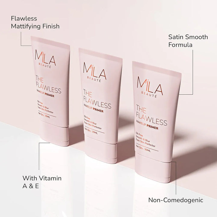 Mila Beauté Flawless Makeup Primer I Non Sticky, Blurs Pores & Oil Free I Hydrating & Matt Finish I Vitamin E & A with Satin Smooth Finish