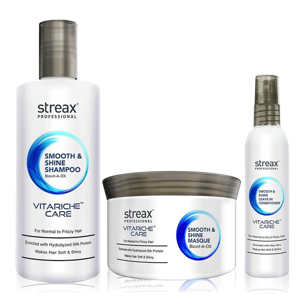 Streax Professional Vitariche Care Smooth & Shine Shampoo + Masque + Livin-conditioner Combo