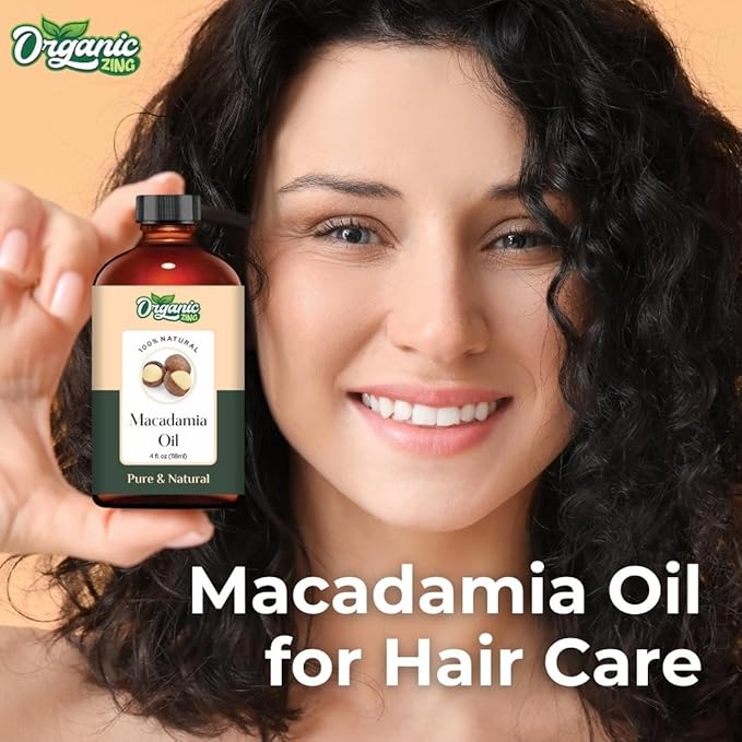 Organic Zing Macadamia Carrier Oil for Skin, Face, Hair Care, Aromatherapy, Diffuser, Conditioner - 118 Ml