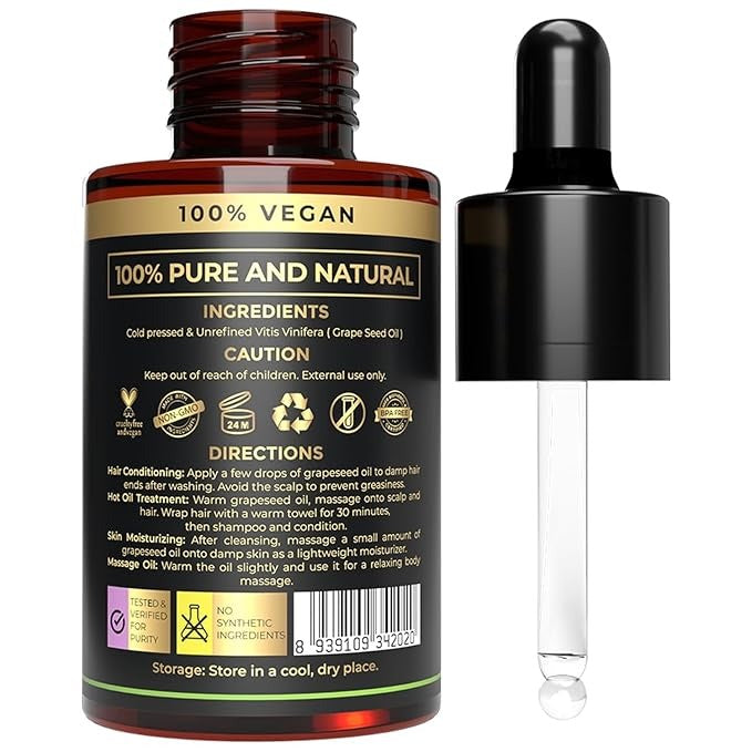 The Organic Forest Organic Grapeseed Oil - Pure Cold-Pressed - 30 ml