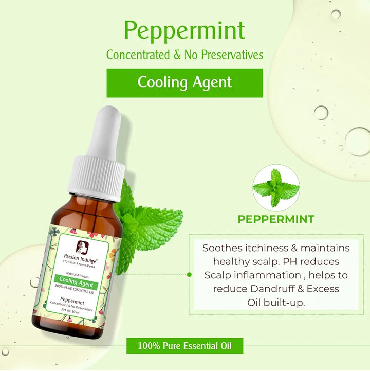 Passion Indulge Peppermint Essential Oil for Reduces Redness, Irritation, Itchiness and Cooling Effect on Skin - 10ml