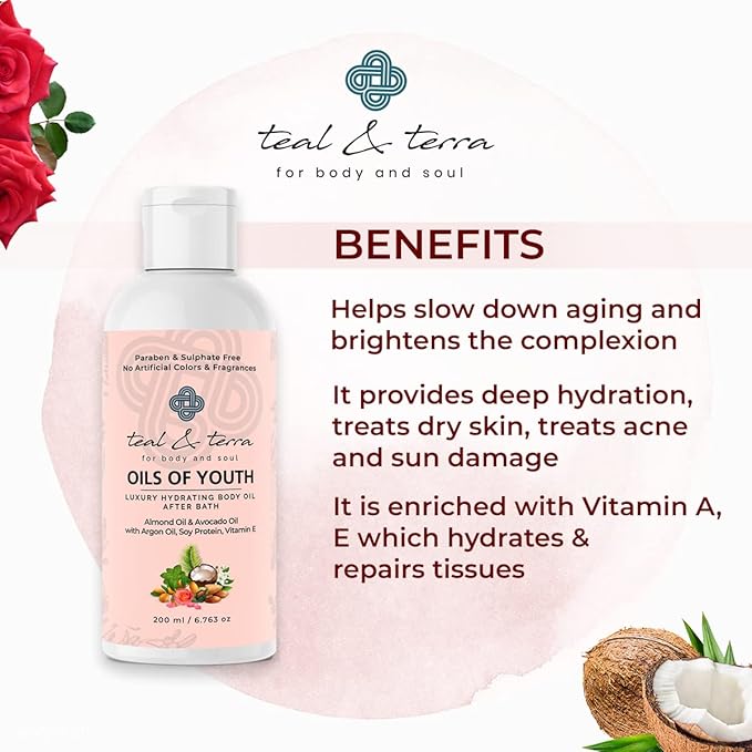 Teal & Terra Luxury Hydrating After Bath Body Oil | Deep Moisturizer for Dry Skin - 200 Ml