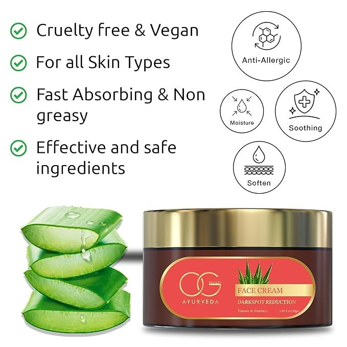 OG BEAUTY AYURVEDA Darkspot Reduction Tomato & Aloevera Face Cream - 50 gms