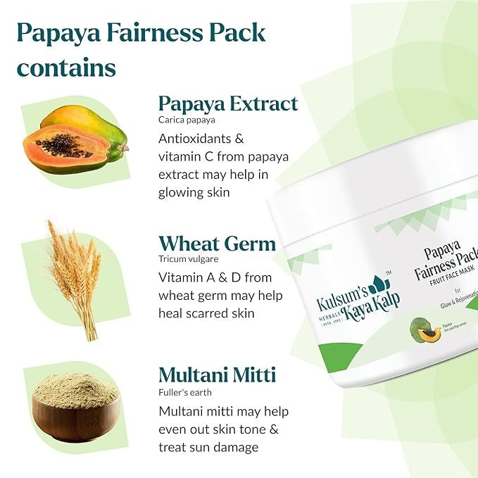 Kulsum's Kaya Kalp Herbals Papaya Fairness Pack For Glow & Rejuvenation - 250 gms