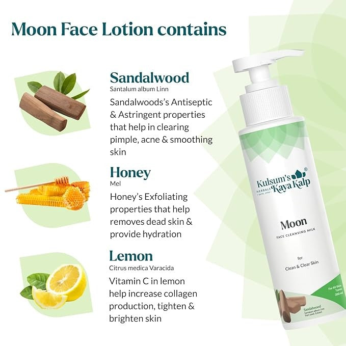 Kulsums Kaya Kalp Moon Face Cleansing Milk For Clean & Clear Skin - 200 ml