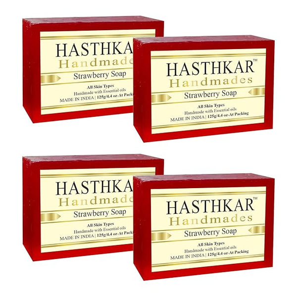 Bypurenaturals Hasthkar Handmades Glycerine Strawberry Soap - 125 gms (Pack Of 4)