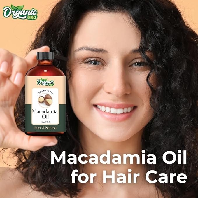 Organic Zing Macadamia Carrier Oil for Skin, Face, Hair Care, Aromatherapy, Diffuser, Conditioner - 30 Ml