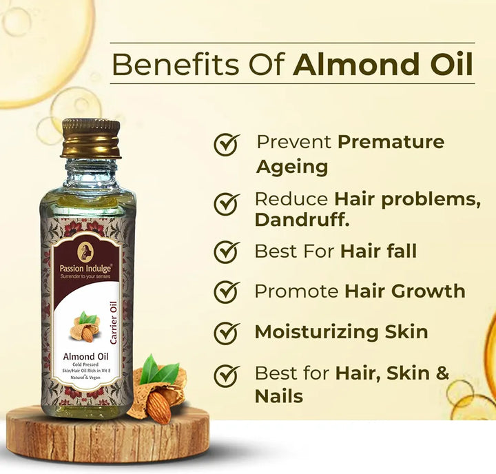 Passion Indulge Natural Almond Oil | Badam Tail | Carrier oil - 60ml | Vegan | Ayurvedic