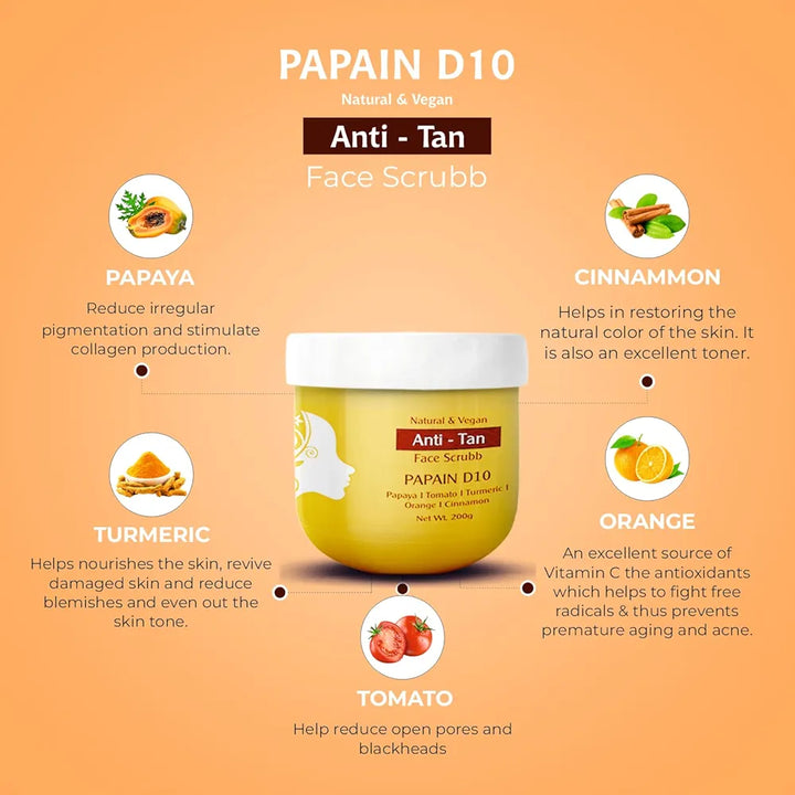 Passion Indulge Natural Papain D10 Face Scrub | Reduces Tan | Improves Tone & Texture| Remove Dead Skin Cells | Vegan | All Skin Types 