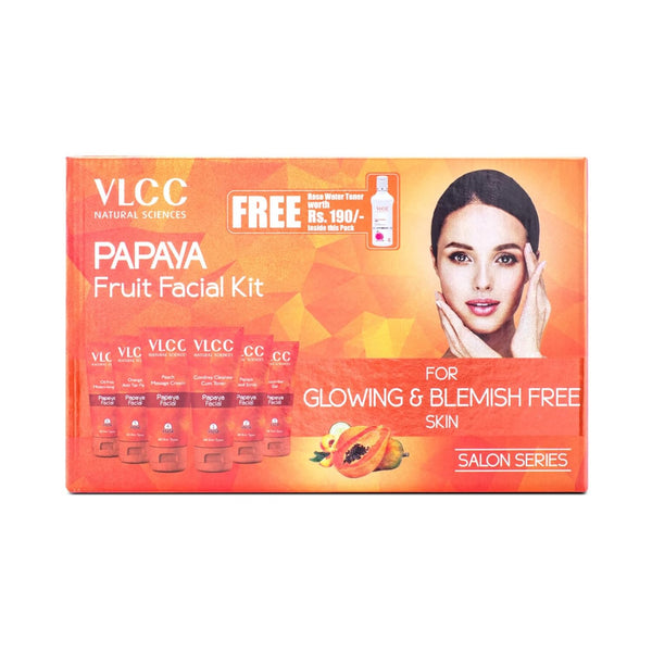 VLCC Papaya Fruit Facial Kit + FREE Rose Water Toner(Pack of 300gm + 100ml)