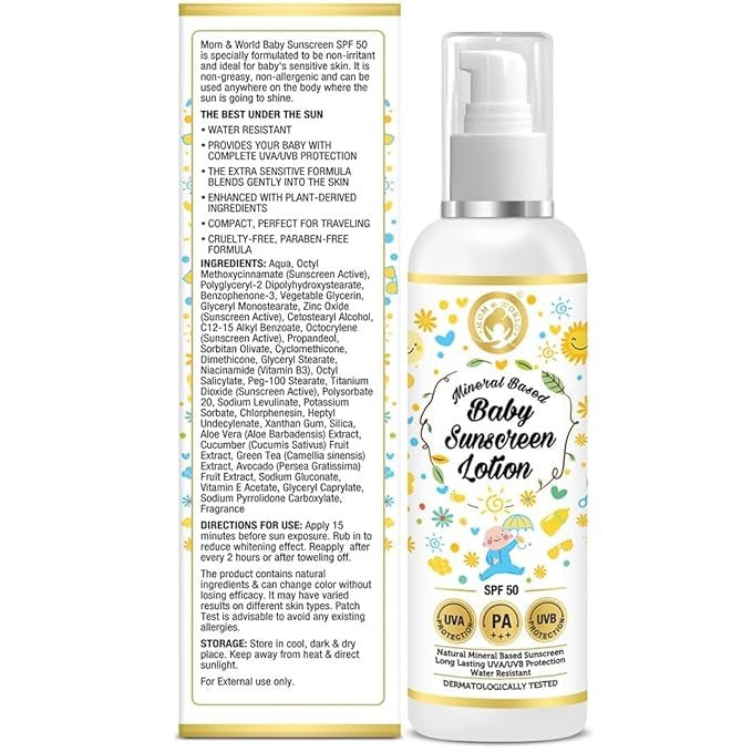 Mom & World Mineral Based Baby Sunscreen Lotion Spf 50 Pa+++ - 120 ml