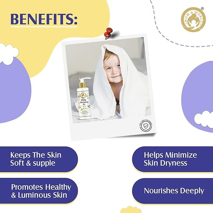 Mom & World Baby Massage Pure Organic Sweet Almond Oil Cold Pressed - 200 ml