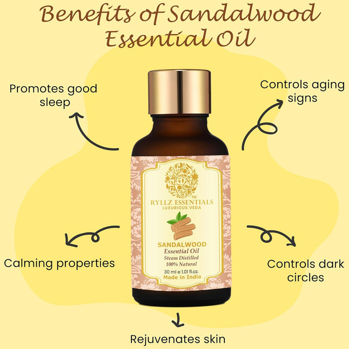 Ryllz Essentials Sandalwood Essential Oil With Glass Dropper - 30 ml