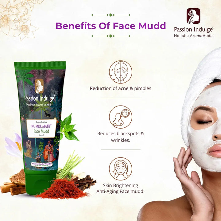 Passion Indulge Kumkumadi Natural Face Mudd Pack unisex for Anti-Aging, Glowing, shine and Brightness with Saffron, Vetiver Oil, and 16 Herbs for All Skin Types - 100gm