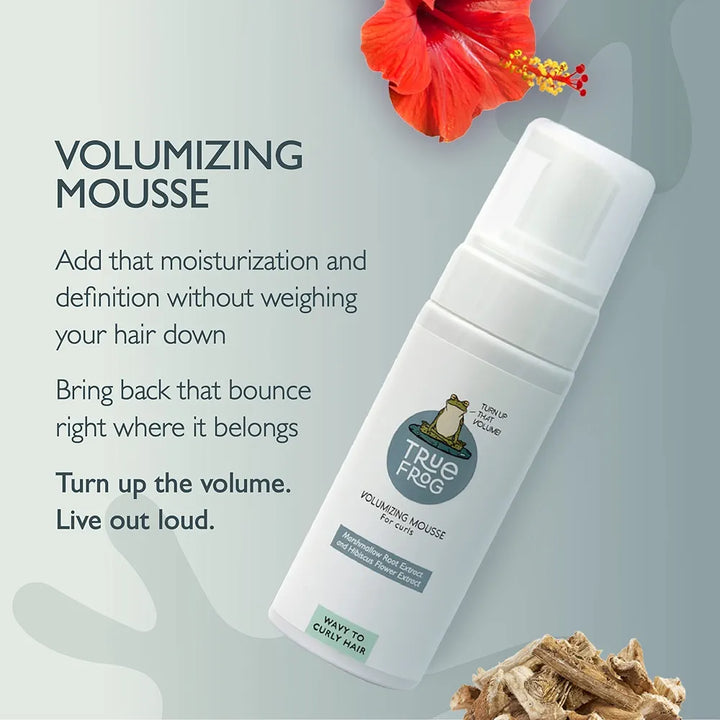 TRue FRoG Volumizing Hair Mousse For Curly, Wavy Hair With Marshmallow Root & Hibiscus Extracts, Vegan, Sulphate, Paraben & Silicone Free, 150 Ml, Pack of 1