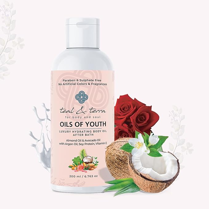 Teal & Terra Luxury Hydrating After Bath Body Oil | Deep Moisturizer for Dry Skin - 200 Ml