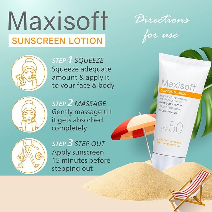 Maxisoft Sunscreen Lotion Spf 50 for All Skin Types Including Oily & Dry Skin - 50 Ml