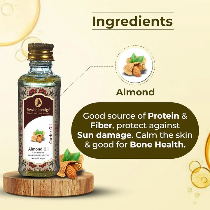 Passion Indulge Natural Almond Oil | Badam Tail | Carrier oil - 60ml | Vegan | Ayurvedic