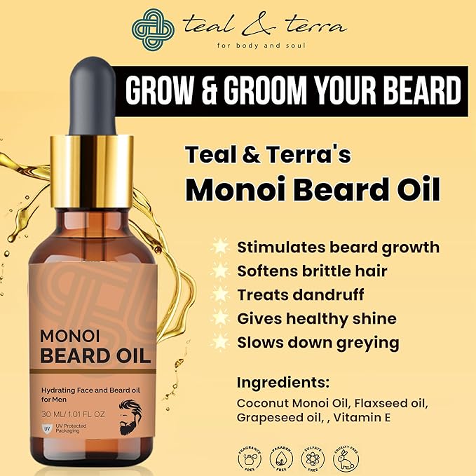 Teal & Terra Monoi Beard Oil for Men - 30 Ml