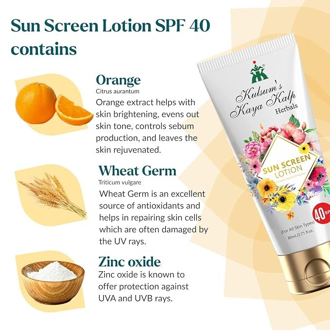 Kulsum's Kaya Kalp Herbals Sun Screen Lotion SPF 40 - 80 ml
