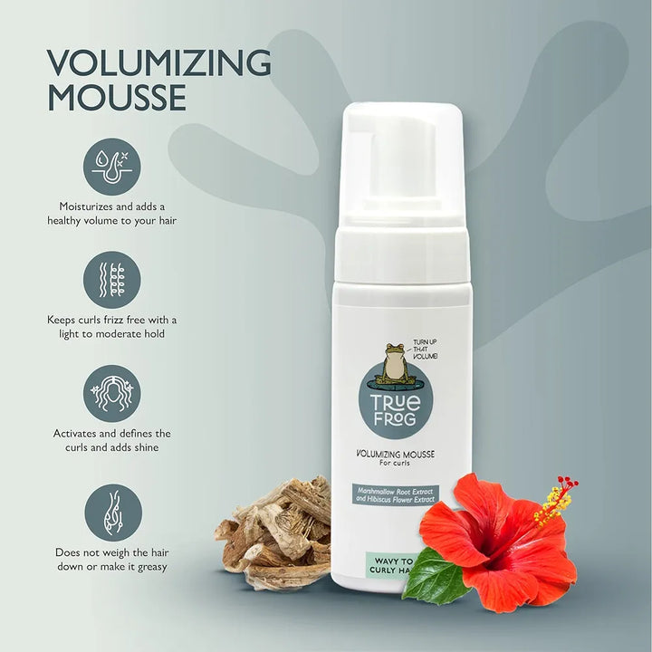 TRue FRoG Volumizing Hair Mousse For Curly, Wavy Hair With Marshmallow Root & Hibiscus Extracts, Vegan, Sulphate, Paraben & Silicone Free, 150 Ml, Pack of 1