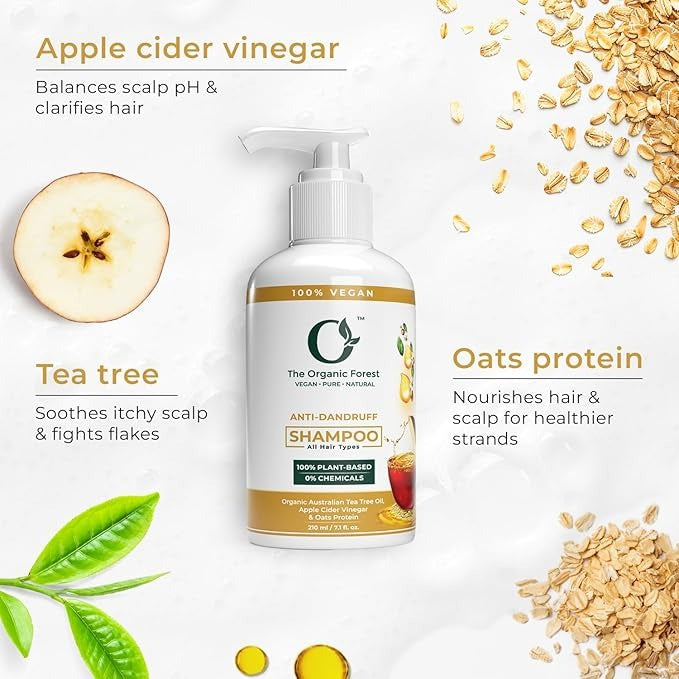 The Organic Forest Anti Dandruff Shampoo - Sulfate-Free Dry Scalp Soothing Itchy Scalp Relief - 210 ml