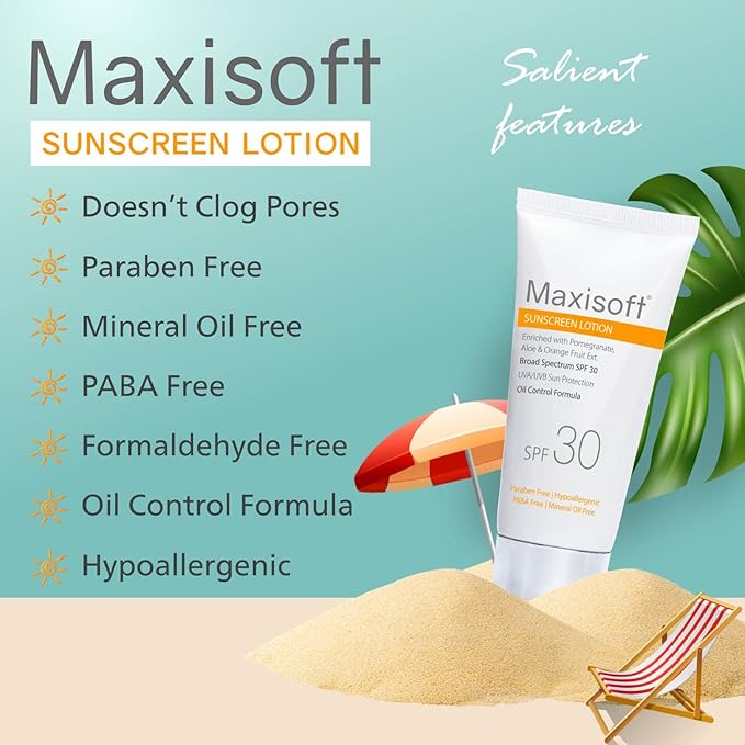 Maxisoft Sunscreen Lotion Spf 30 for All Skin Types Including Oily & Dry Skin - 50 Ml