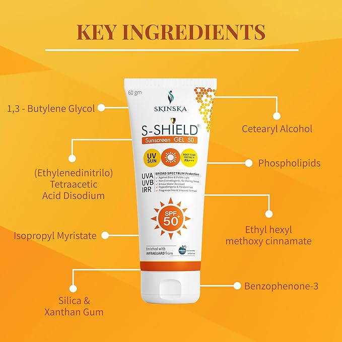 Skinska Naturals S-shield Sunscreen Gel With Spf 50, Pa+++ | 60 Gms