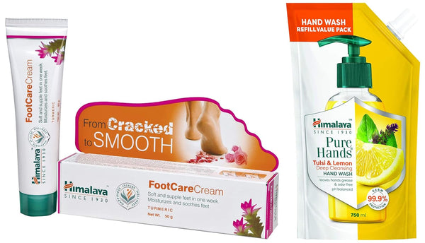 Himalaya Pure Hands Tulsi and Lemon Hand Wash Refill & Himalaya Wellness Foot Care Cream Combo