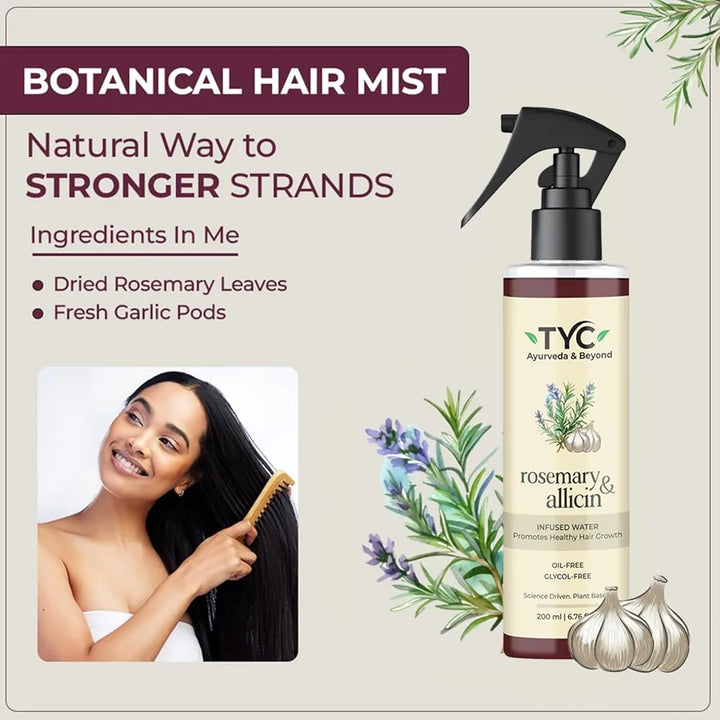 TYC Trust Your Choice Rosemary & Allicin Water Hair Spray for Hair Fall Control, Hair Growth, Scalp Health, Natural Anti-Hair Loss Treatment, 200ml