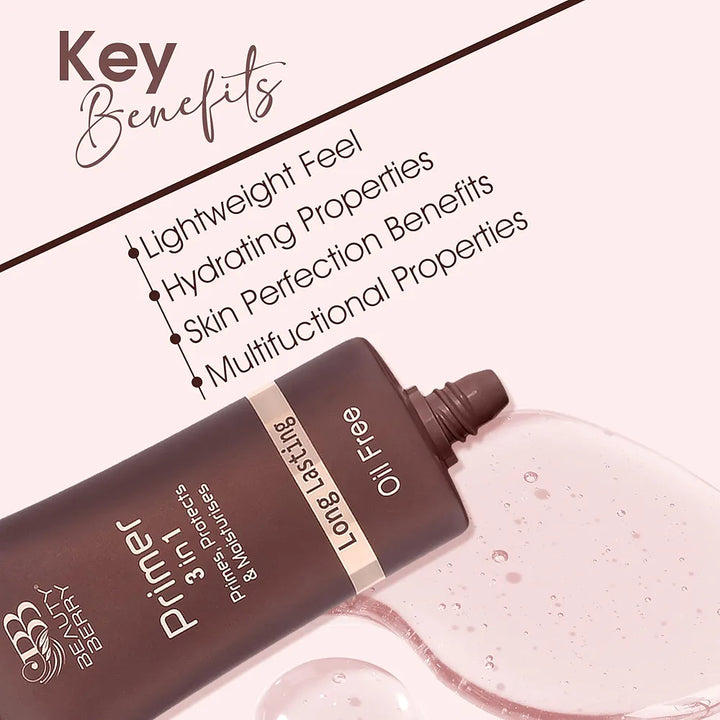 Beauty Berry 3 in 1 Primer – Transparent, 30ml | Makeup Primer for Poreless, Smooth & Long Lasting Makeup | Oil Free, Moisturizing and Lightweight Primer for Face Makeup