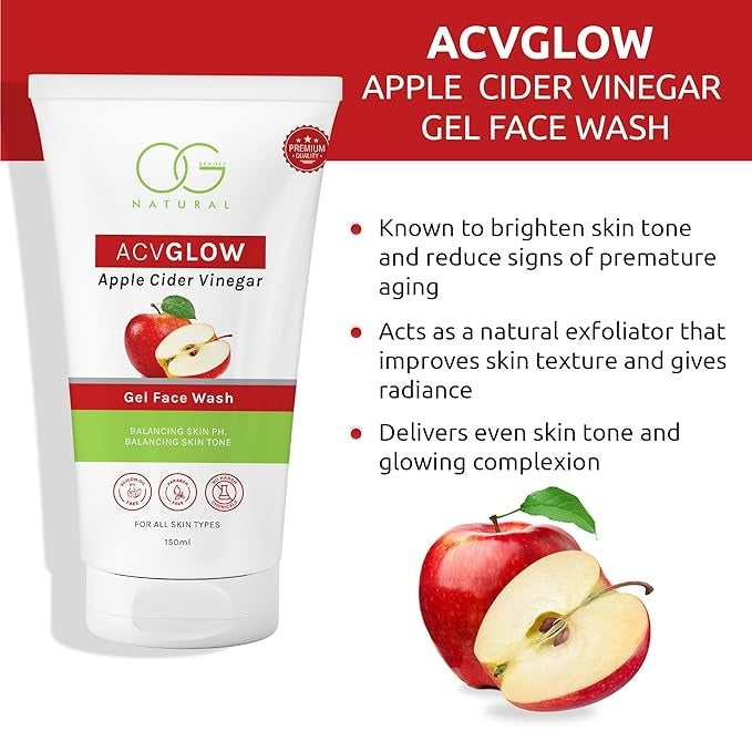 OG BEAUTY Natural Acvglow Apple Cider Vinegar Gel Face Wash - 150 ml