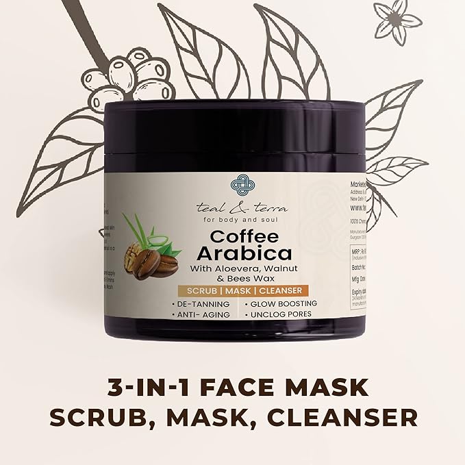 Teal & Terra Coffee Arabica Scrub, Mask & Cleanser - 100 Gms