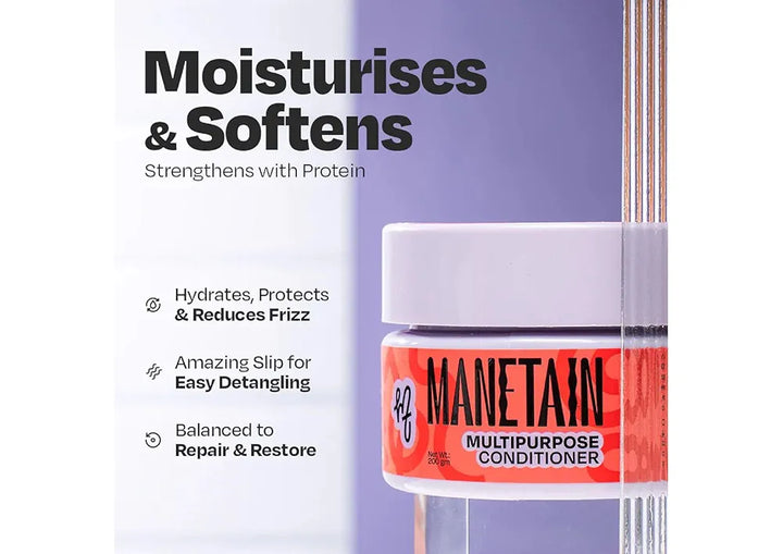 MANETAIN Multipurpose Hair Conditioner 200gm for Curly, Wavy, and Frizzy Hair | Protein/Moisture Balanced | Deep Conditioning, Hydrating, Strengthening, Detangling & Curl Enhancing | No Sulfates or Parabens