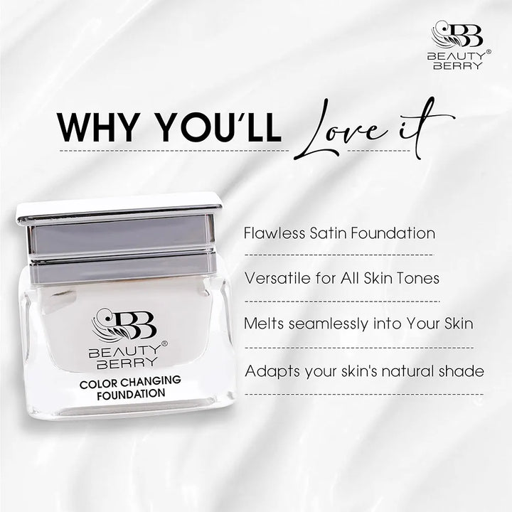 Beauty Berry Color Changing Foundation – 30g | Flawless Color Changing Foundation with Satin Finish, Makeup Base Moisturizing, Long Lasting Waterproof Foundation for Face Makeup