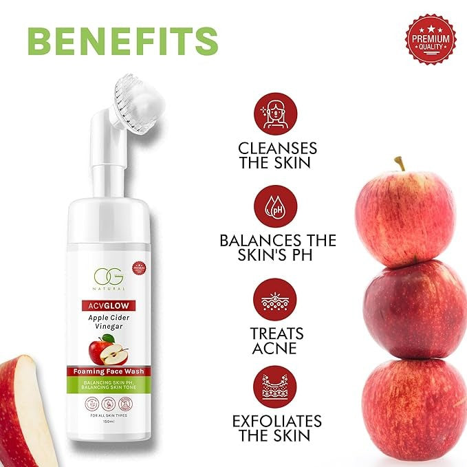 OG Beauty Natural Acvglow Apple Cider Vinegar Foaming Face Wash - 150 ml