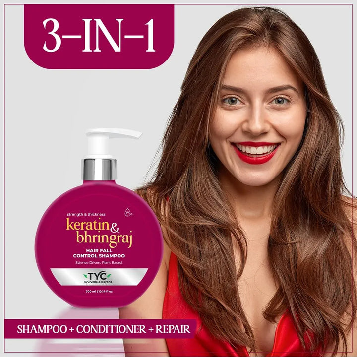 TYC - TRUST YOUR CHOICE Ayurvedic Hair Fall Control Shampoo With Plant Keratin And Bhringraj|3-In-1 Organic Shampoo With Conditioner|Sulphate Free|Helps Reduce Hair Breakage And Hair Thinning|Ph 5.5