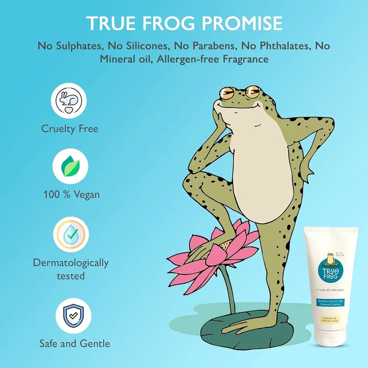 TRue FRoG Styling Gel for Curls for Curly Wavy Hair with Bamboo Extract and Jojoba Ester, Frizz Control, Silicone free, Phthalate free & Paraben free - 150ml