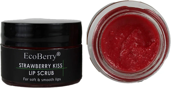EcoBerry Strawberry Kiss Lip Scrub Lip Scrub For Natural Pink Lips Dry, Chapped Lips, Supple Moisturizing Conditioning, Enriched with Strawberry Extracts, Natural & Handmade, Mineral Oil Free, Paraben Free, Veg