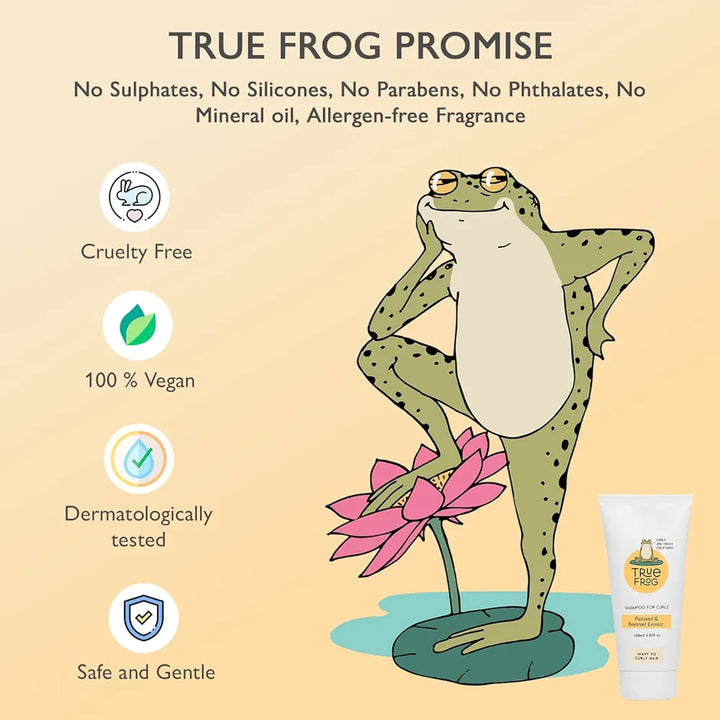TRue FRoG Shampoo For Curly, Wavy, Dry and Frizzy Hair With Flaxseed and Beetroot Extract For Cleansing, Moisturizes And Adds Shine To Hair For Women & Men, Sulphate and Paraben Free - 150 ml