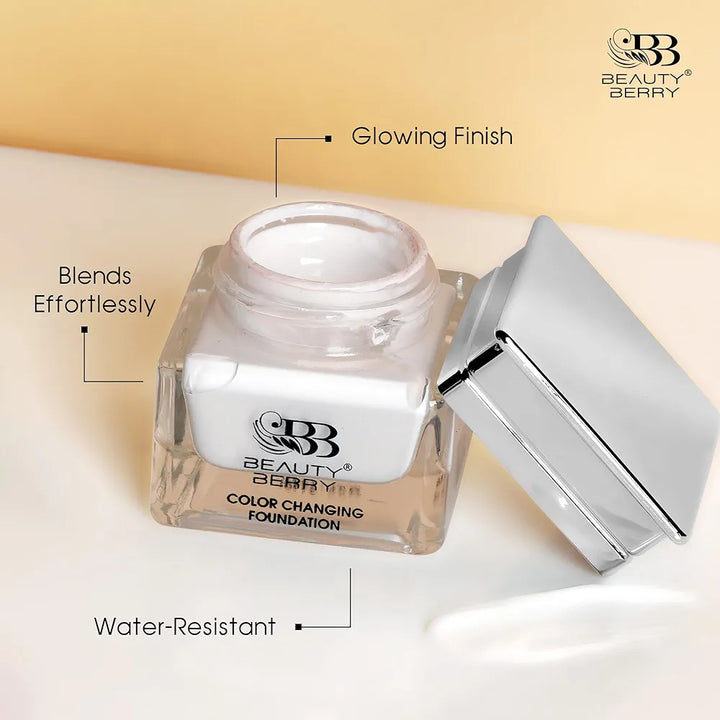 Beauty Berry Color Changing Foundation – 30g | Flawless Color Changing Foundation with Satin Finish, Makeup Base Moisturizing, Long Lasting Waterproof Foundation for Face Makeup