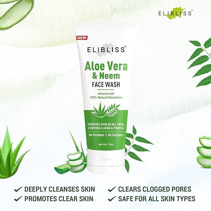 Elibliss Aloe Vera & Neem Refreshing Gel Face Wash - 75 ml