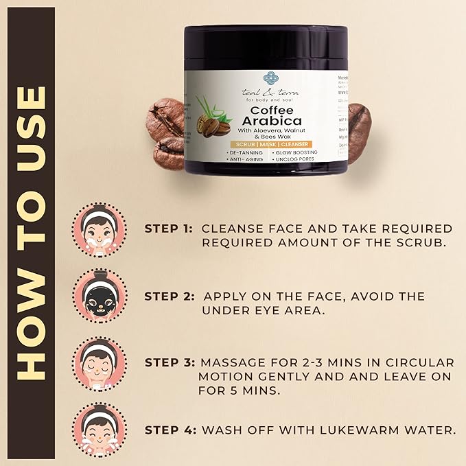 Teal & Terra Coffee Arabica Scrub, Mask & Cleanser - 100 Gms