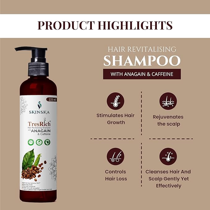 Skinska Naturals - TresRich Hair Revitalising Shampoo With Anagain and Caffeine - 225 Ml
