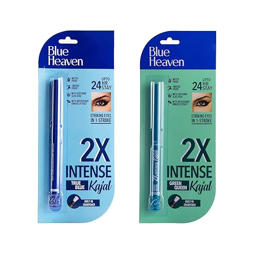 Blue Heaven 2X Intense Kajal Green Queen and True Blue Combo - 0.03 gms Each