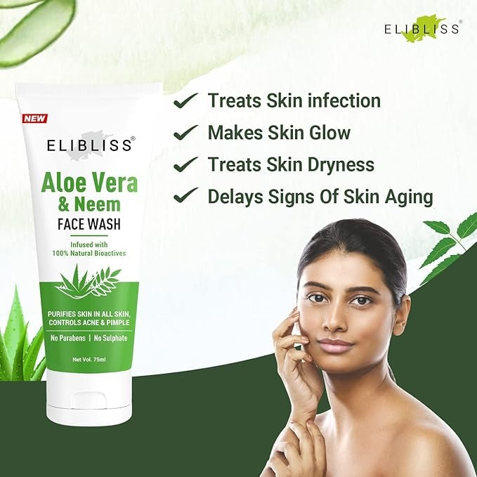 Elibliss Aloe Vera & Neem Refreshing Gel Face Wash - 75 ml