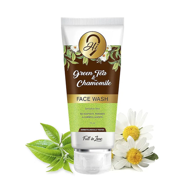 Hi9 Green Tea & Chamomile 75ML Brightening & Exfoliating Face Wash for Glowing Skin | Green Tea Face Wash for Oily Skin & Acne Control | Paraben-Free Face Cleanser for Men & Women