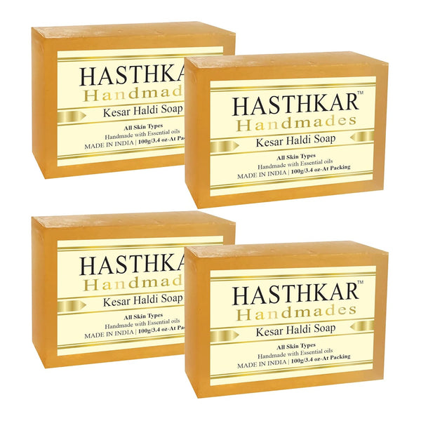 Bypurenaturals Hasthkar Handmades Glycerine Kesar Haldi Soap - 100 gms (Pack Of 4)