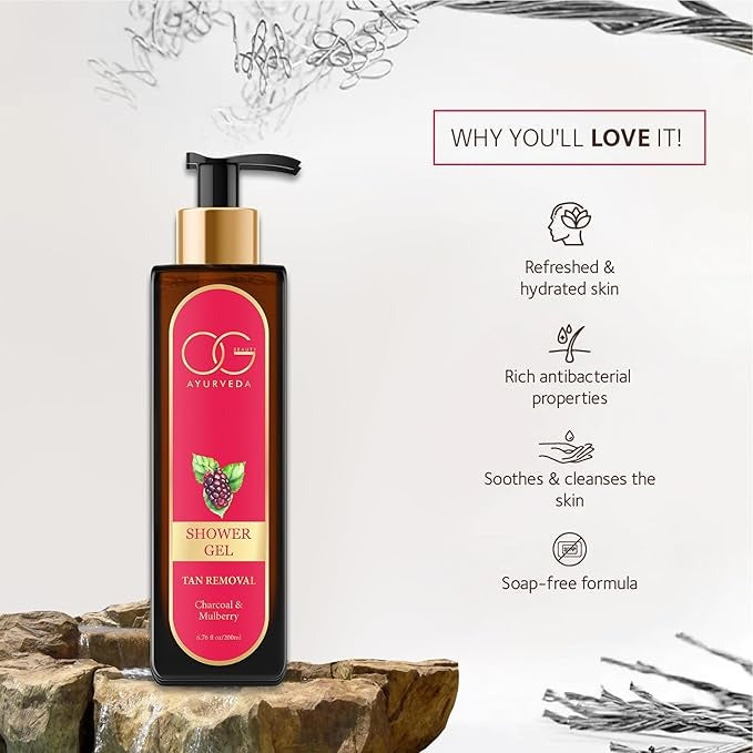 OG BEAUTY Ayurveda Tan Removal Charcoal & Mulberry Shower Gel - 200 ml